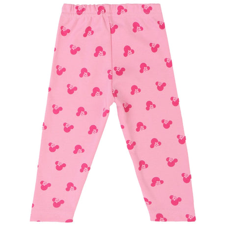 Pink kids leggings with all-over cartoon pattern in darker pink and floral details
