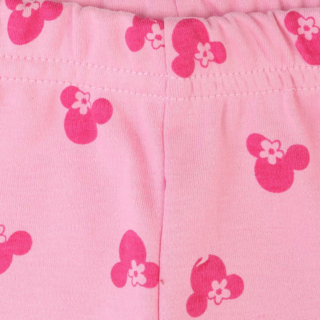 Pink kids innerwear fabric with cute mouse ear and flower print, elastic waistband