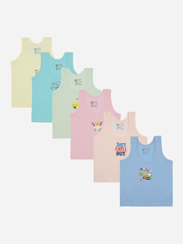 Baby Boys Vest Round Neck Sleeveless Pack of 6 - Bodycare