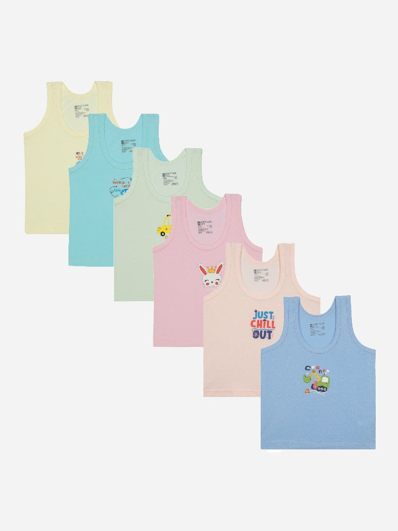 Bodycare Boys Cotton Vest Round Neck Sleeveless Solid Pack Of 6