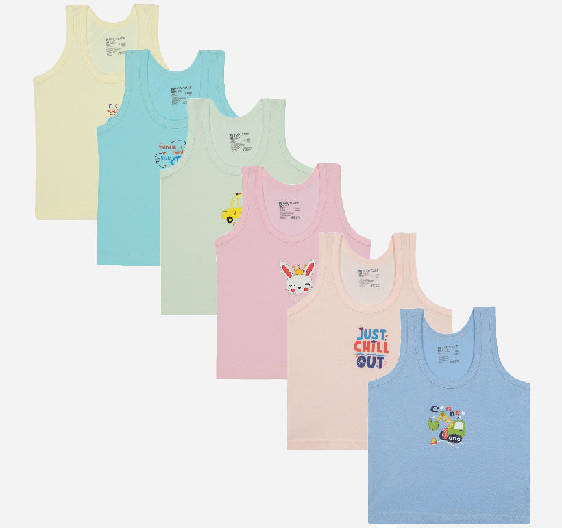 Bodycare Boys Cotton Vest Round Neck Sleeveless Solid Pack Of 6