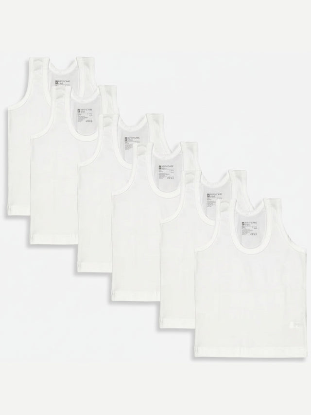 Baby Boys 100% Cotton Vest Round Neck Sleeveless Pack of 6 - Bodycare
