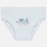 White kids cotton underwear with puppy and airplane cartoon print, comfortable innerwear