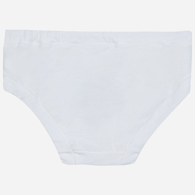 White cotton kids brief, soft fabric, comfortable fit, plain front view on white background