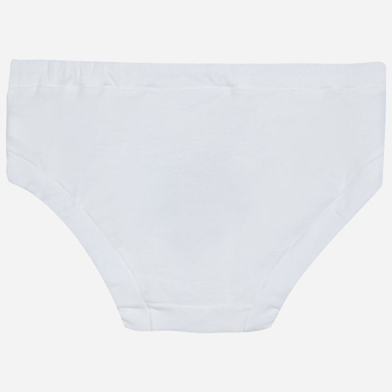 White cotton kids brief, soft fabric, comfortable fit, plain front view on white background