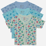 Set of three kids printed cotton innerwear shirts with fun blue and colorful patterns