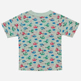 Kids short sleeve t-shirt with colorful helicopter and cloud print on light background