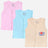 Set of three sleeveless baby vests in pink, blue, and beige with button front, soft cotton.