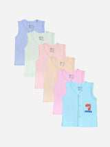 Bodycare Unisex Vest Front Open Half Sleeves Solid Pack Of 6