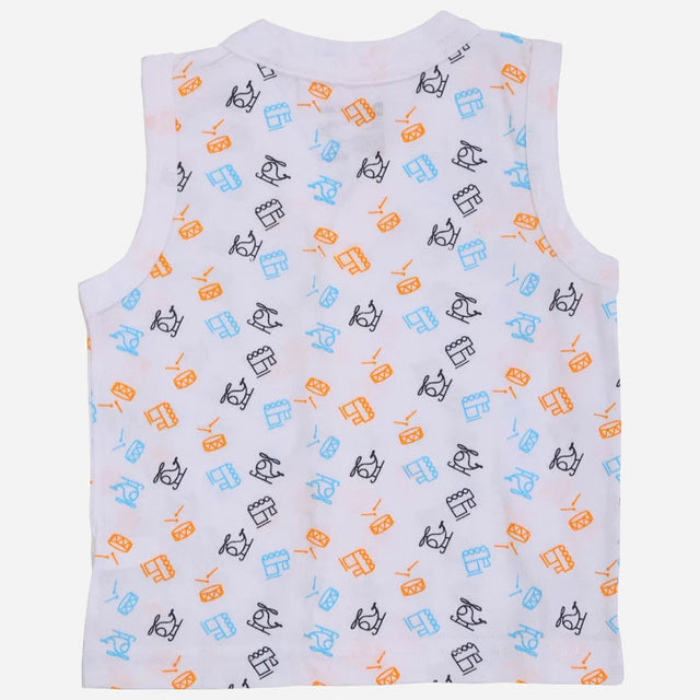 Kids sleeveless vest with multicolor musical instrument and toy print, soft cotton innerwear