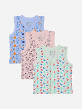 Kids sleeveless button-front vests multipack in pastel colors with playful prints