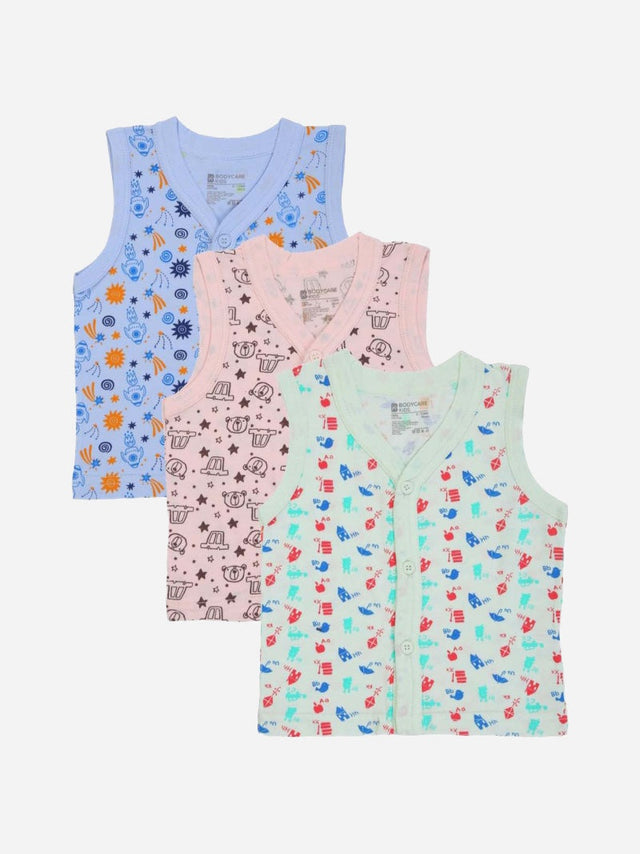 Kids sleeveless button-front vests multipack in pastel colors with playful prints