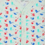 Close-up of kids buttoned innerwear with colorful alphabet and object prints