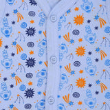 Kids buttoned innerwear with blue and orange rocket and star print on soft fabric