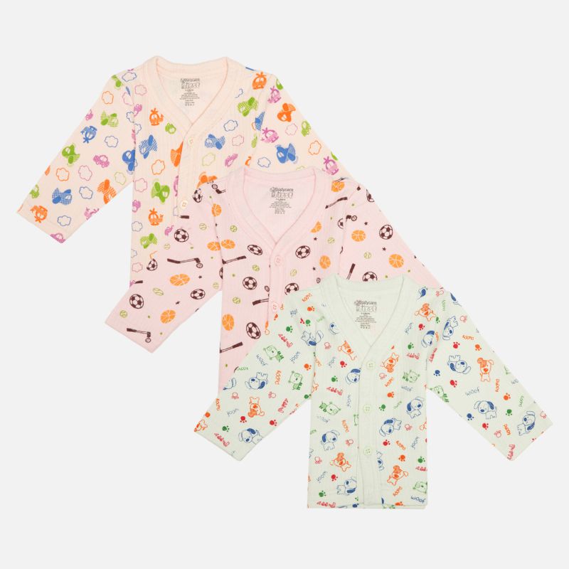 Bodycare Unisex Thermal Vest Front Open Full Sleeves Pack Of 3 - Assorted