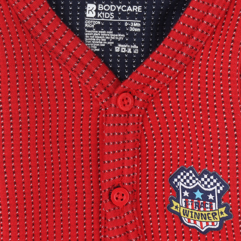 Red striped baby vest with buttons and a 'Star Winner' patch, cotton-rich, 0-3 months