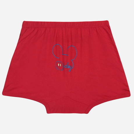 Red kids innerwear brief with cartoon face and 'Mickey' text, soft elastic waistband