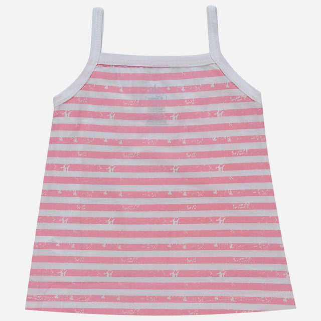 Pink and white striped girls camisole innerwear with thin shoulder straps, soft cotton