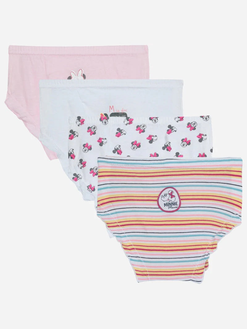 Girls' cotton underwear multipack with Minnie Mouse prints and colorful stripes