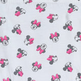 White fabric with cartoon mouse faces and pink bows, kids innerwear pattern
