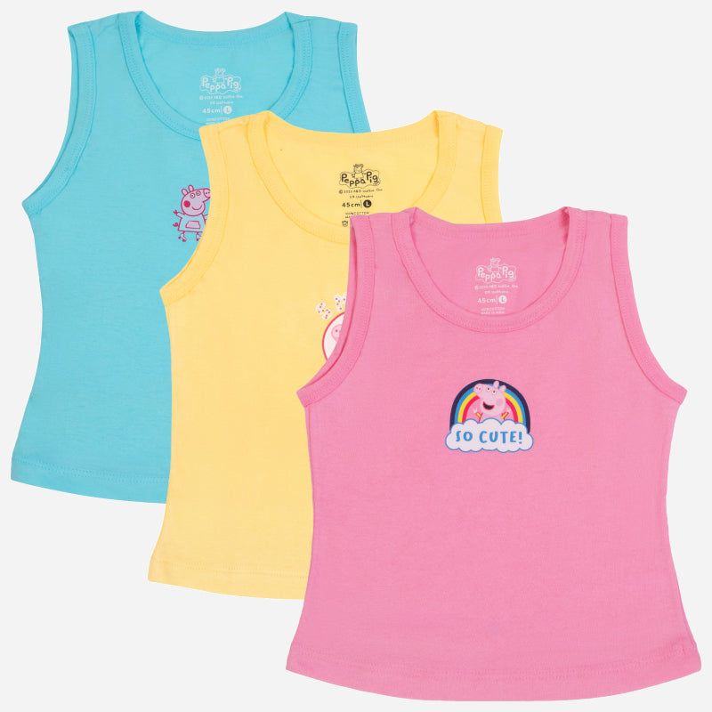 Bodycare Girls Peppa Pig Printed Round Neck Sleeveless Vest Pack Of 3