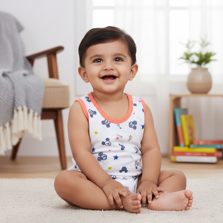 Baby Boys Mickey & Friends 100% Cotton Vest Round Neck Pack of 3