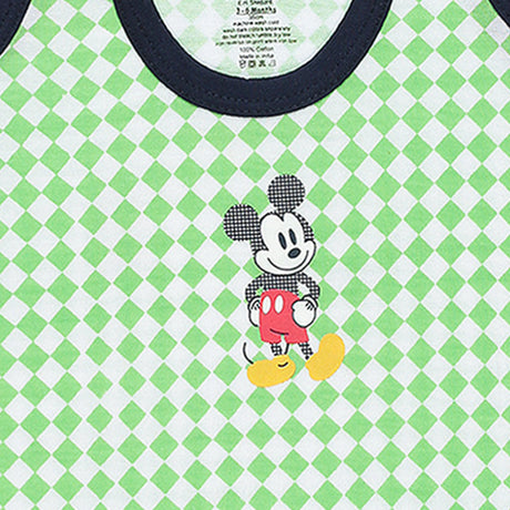 Kids cotton innerwear with green and white check pattern and cartoon character print