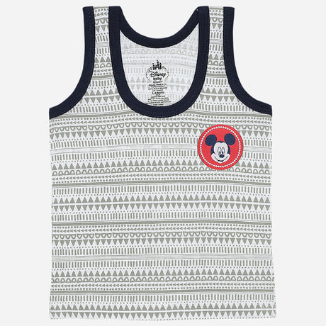 Kids sleeveless innerwear vest with geometric print and cartoon face patch, soft fabric