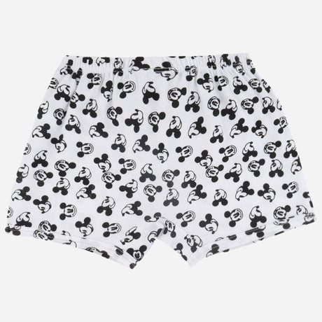 Kids' white boxer shorts with black cartoon character face print, elastic waistband, innerwear