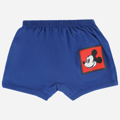 Blue kids innerwear shorts with cartoon mouse print and elastic waistband