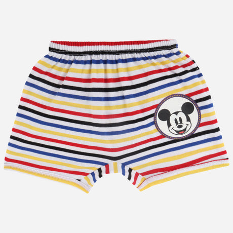 Kids striped innerwear shorts with red, blue, yellow, black stripes and cartoon print