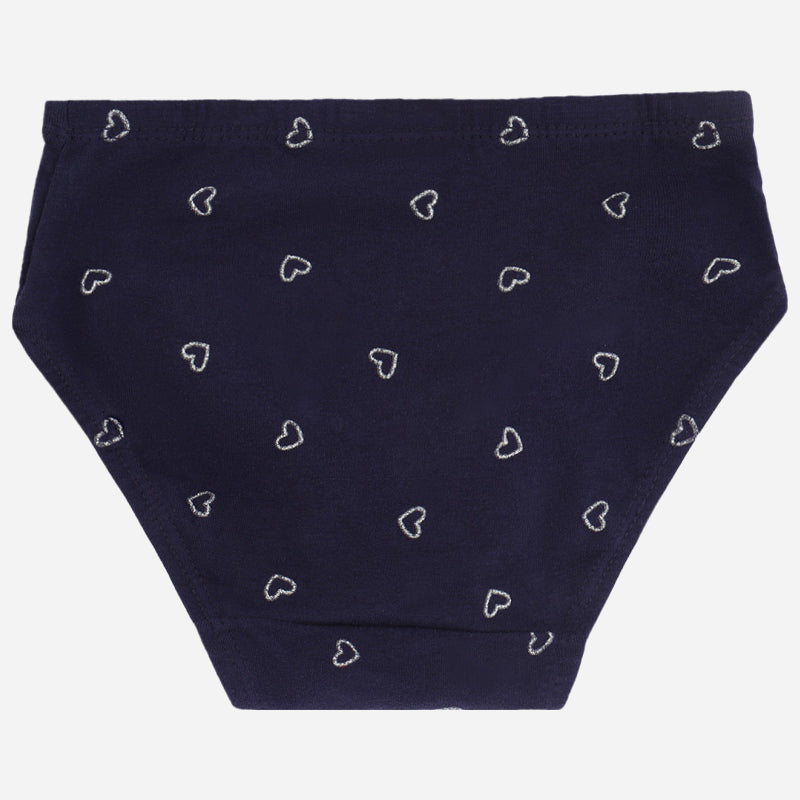 Navy blue kids underwear with small white heart print, soft cotton innerwear
