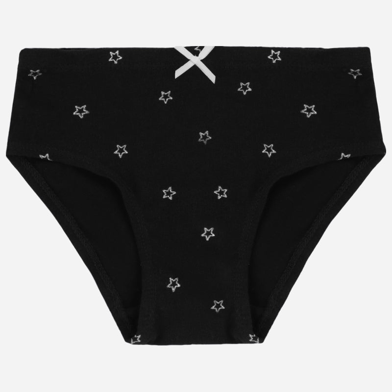 Black girls' underwear with white star print and small bow, kids innerwear