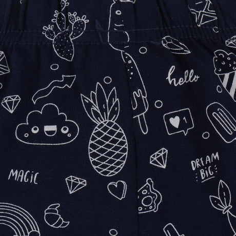 Navy kids innerwear with white doodle prints including pineapple, cloud, and diamonds