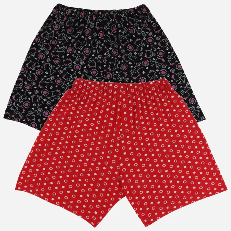 Kids innerwear shorts multipack, one black with floral print, one red with polka dots