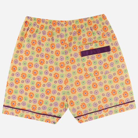 Kids floral print shorts with orange, purple, green flowers and back pocket detail