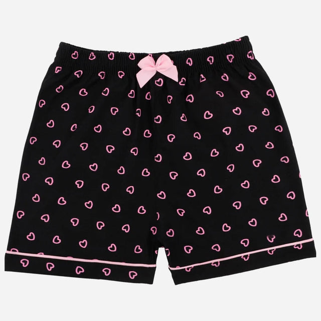 Black girls' shorts with pink heart print and bow, soft cotton kids innerwear