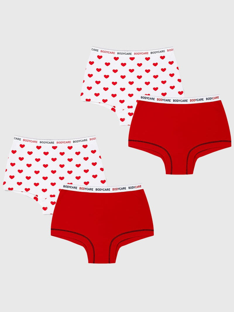 BODYCARE Girl's Premium Cotton Boyshorts Pack of 4 (Color & Print May Vary)
