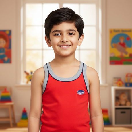Boys Cotton Rib Vest Round Neck Sleeveless Pack of 3