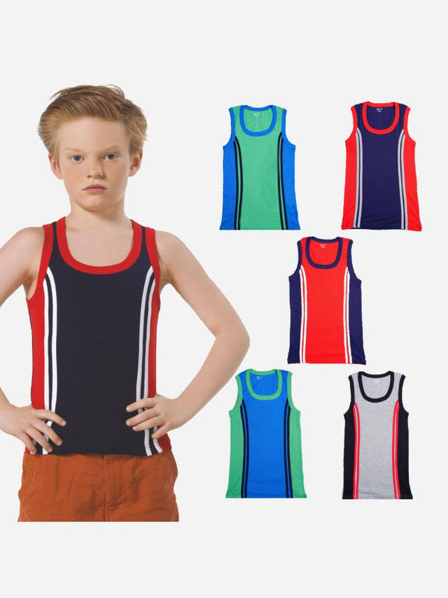 Boys Cotton Rib Vest Round Neck Sleeveless Pack of 5 - Bodycare
