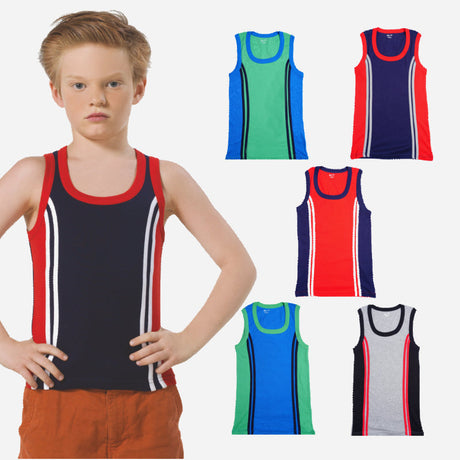 Boys Cotton Rib Vest Round Neck Sleeveless Pack of 5