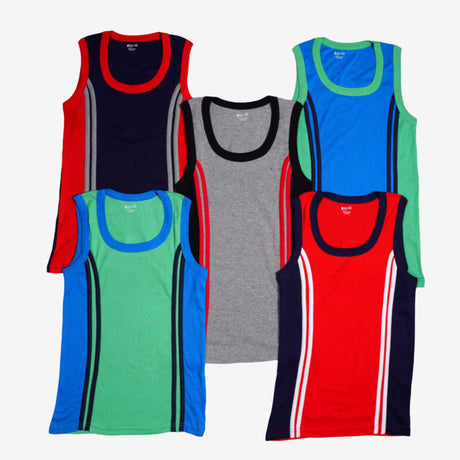 Boys Cotton Rib Vest Round Neck Sleeveless Pack of 5