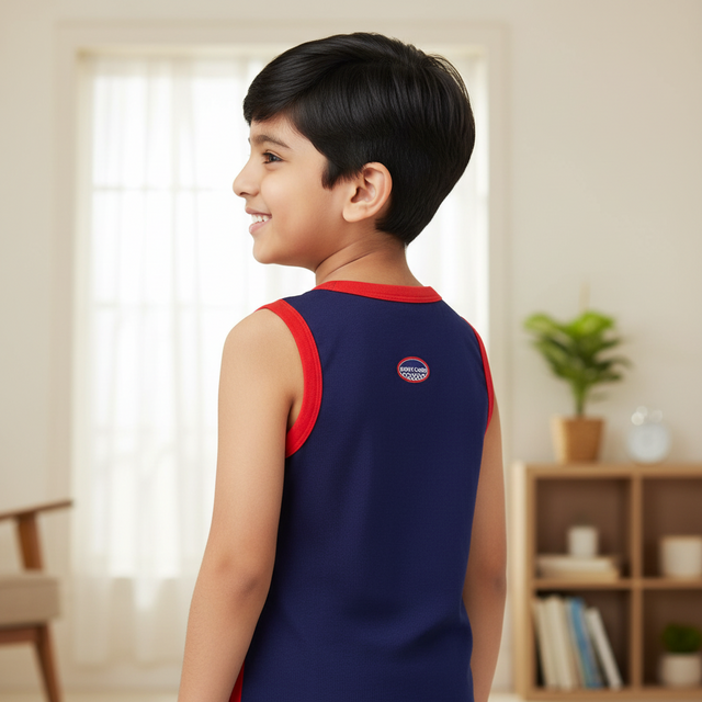 Boys Cotton Rib Vest Round Neck Sleeveless Pack of 5 - Bodycare