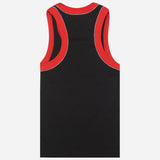 Kids black sleeveless vest with red piping, soft cotton innerwear, back view