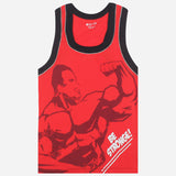 Red kids sleeveless vest with strong man graphic and 'Be Strong!' motivational text