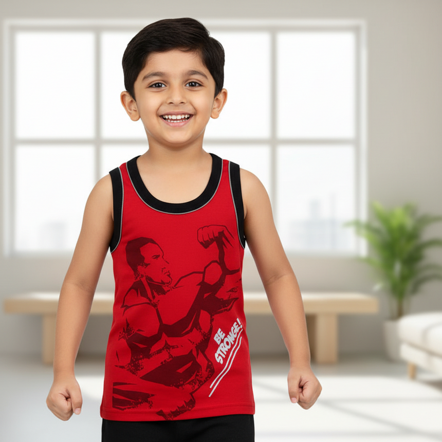 Boys 100% Cotton Vest Round Neck Sleeveless Pack of 3 - Bodycare