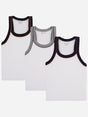 Set of three boys' sleeveless white vests with colored trim for kids innerwear multipack