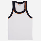 Kids white sleeveless innerwear vest with black and orange trim, soft cotton fabric