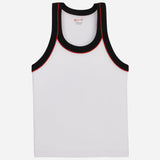 Kids white sleeveless vest with black and red trim, comfortable cotton innerwear