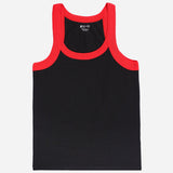 Kids black sleeveless vest with red trim, comfortable cotton innerwear